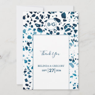 Modern Abstrakt Terrazzo Mosaic Blue Bröllop Tack Kort