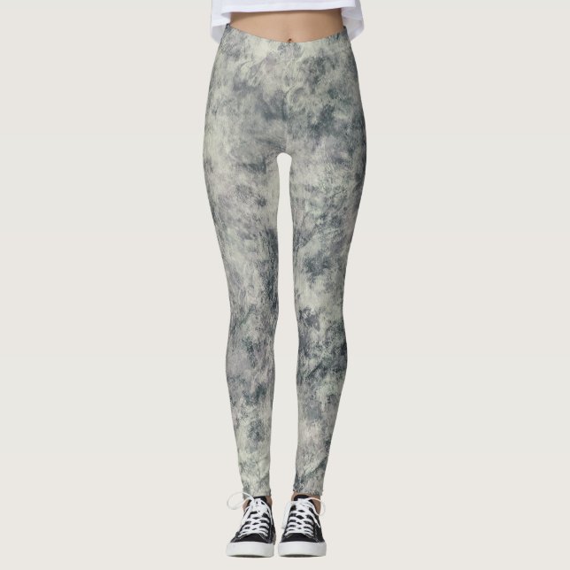 Modern abstrakt texturerad grå lavendel salvia grö leggings (Framsida)
