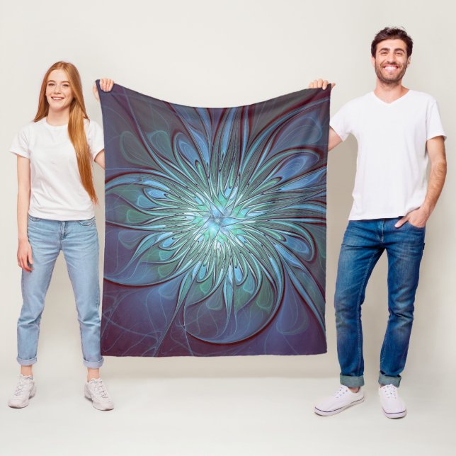 Modern Abstrakt, Trendig Blåblommiga ramkonst Fleecefilt (På plats)