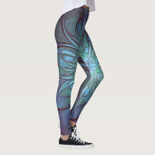 Modern Abstrakt, Trendig Blåblommiga ramkonst Leggings