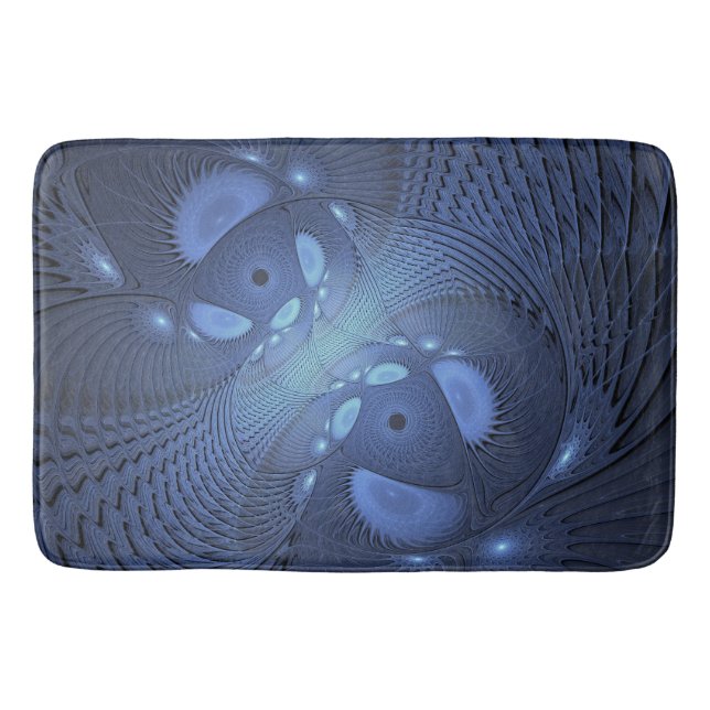 Modern Abstrakt Trendig Dusk Blue Fractal Art Badrumsmatta (Framsidan)