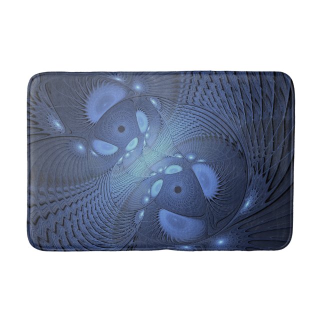 Modern Abstrakt Trendig Dusk Blue Fractal Art Badrumsmatta (Framsidan)