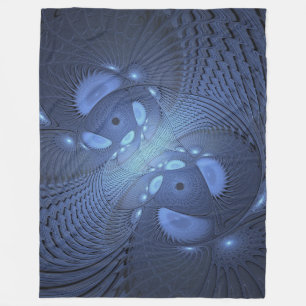 Modern Abstrakt Trendig Dusk Blue Fractal Art Fleecefilt