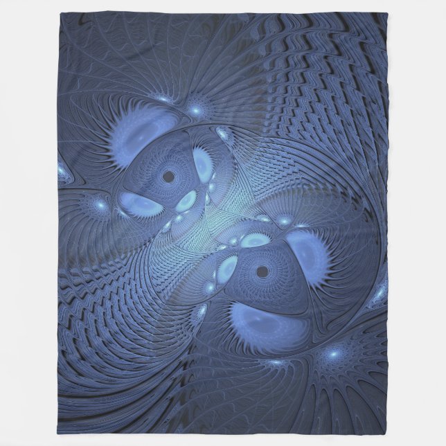Modern Abstrakt Trendig Dusk Blue Fractal Art Fleecefilt (Framsidan)