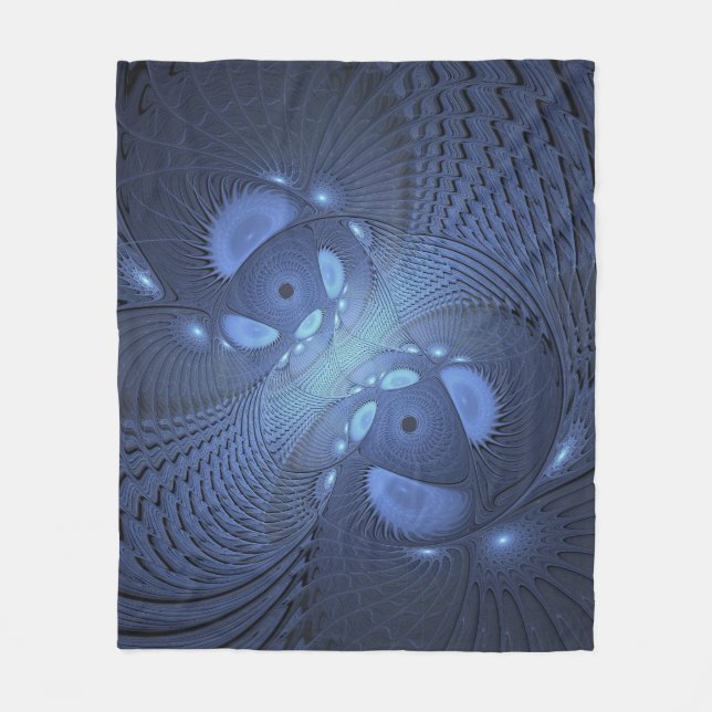 Modern Abstrakt Trendig Dusk Blue Fractal Art Fleecefilt (Framsidan)