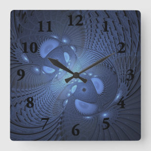 Modern Abstrakt Trendig Dusk Blue Fractal Art Fyrkantig Klocka