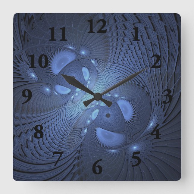 Modern Abstrakt Trendig Dusk Blue Fractal Art Fyrkantig Klocka (Framsida)