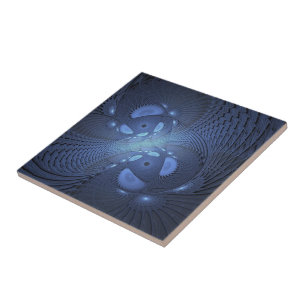 Modern Abstrakt Trendig Dusk Blue Fractal Art Kakelplatta