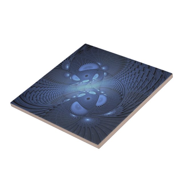 Modern Abstrakt Trendig Dusk Blue Fractal Art Kakelplatta (Sidan)