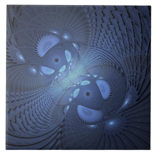 Modern Abstrakt Trendig Dusk Blue Fractal Art Kakelplatta
