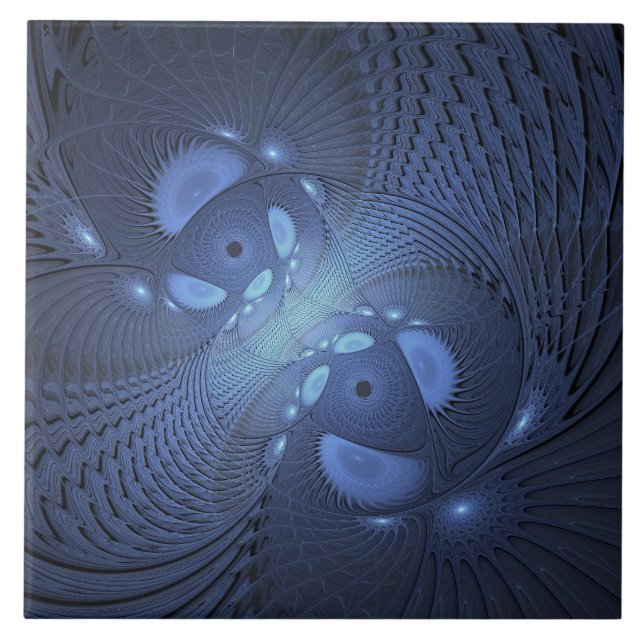 Modern Abstrakt Trendig Dusk Blue Fractal Art Kakelplatta (Framsidan)