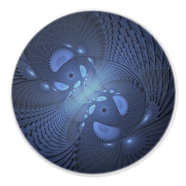 Modern Abstrakt Trendig Dusk Blue Fractal Art Knopp (Framsidan)