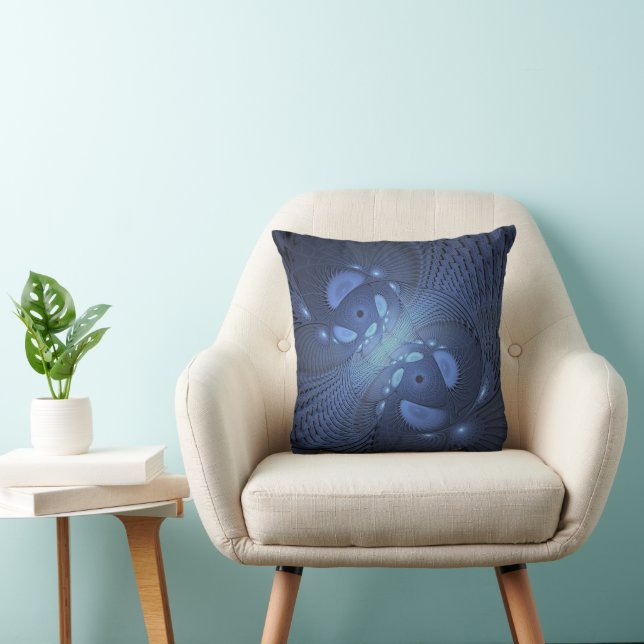 Modern Abstrakt Trendig Dusk Blue Fractal Art Kudde (Stol)