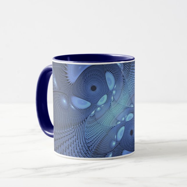 Modern Abstrakt Trendig Dusk Blue Fractal Art Mugg (Framsida vänster)
