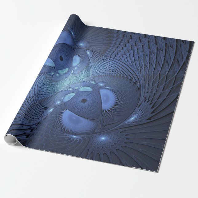 Modern Abstrakt Trendig Dusk Blue Fractal Art Presentpapper (Utrullad)
