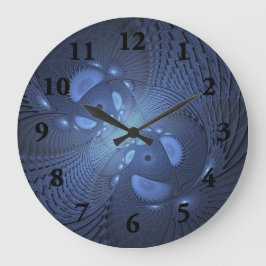 Modern Abstrakt Trendig Dusk Blue Fractal Art Stor Klocka