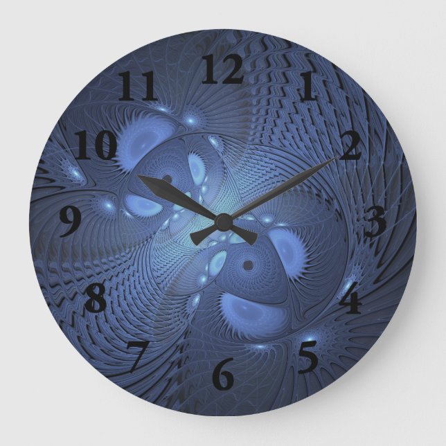 Modern Abstrakt Trendig Dusk Blue Fractal Art Stor Klocka (Framsida)