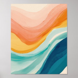 Modern Abstrakt Trendig Rosa Gult Blue Vågar Poster