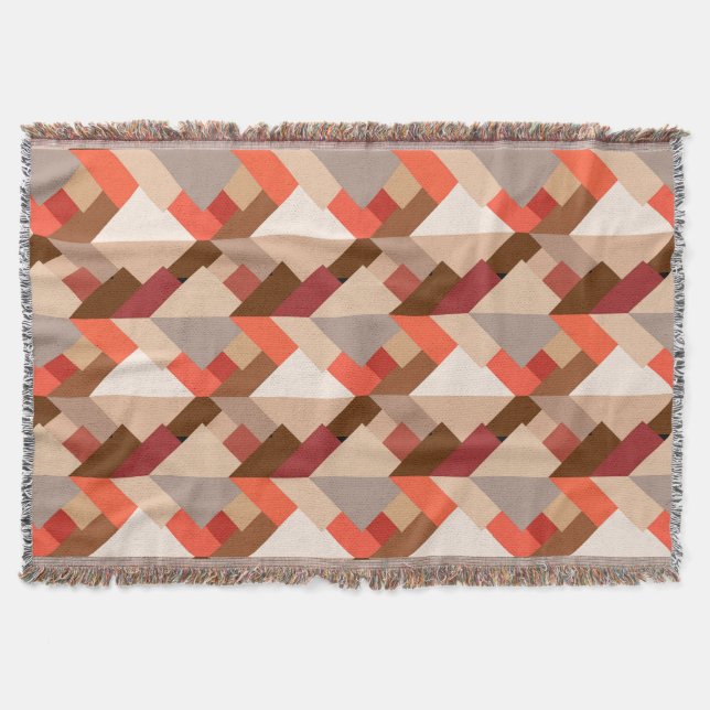 Modern Abstrakt Triangles, Brown, Taupe och Orange Filt (Framsidan)