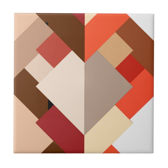 Modern Abstrakt Triangles, Brown, Taupe och Orange Kakelplatta (Framsidan)