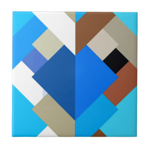 Modern Abstrakt Triangles, Cobalt Blue och Brown Kakelplatta