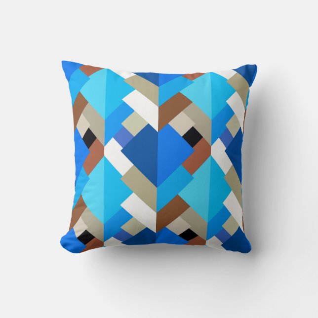 Modern Abstrakt Triangles, Cobalt Blue och Brown Kudde (Framsida)