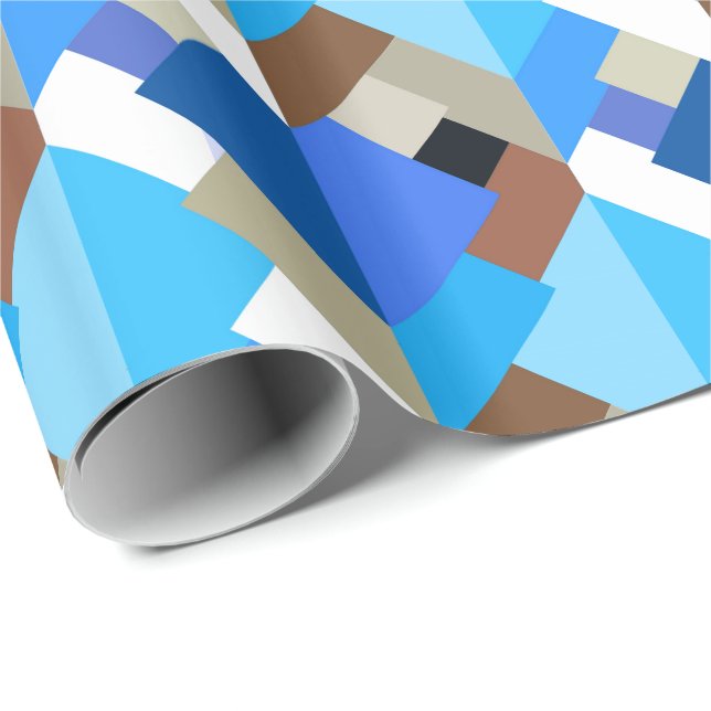 Modern Abstrakt Triangles, Cobalt Blue och Brown Presentpapper (Rullad Hörn)