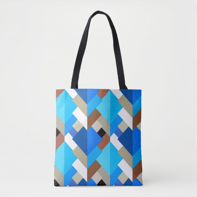 Modern Abstrakt Triangles, Cobalt Blue och Brown Tygkasse (Framsida)