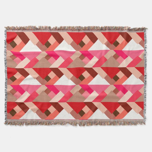 Modern Abstrakt Triangles, Coral Red och Rosa Filt (Framsidan)