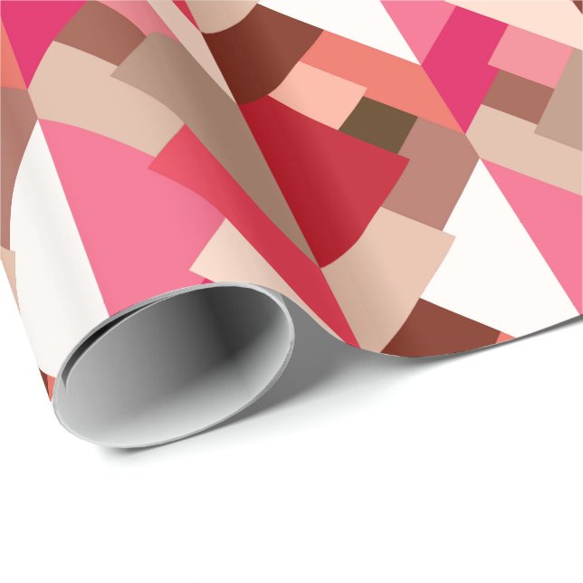 Modern Abstrakt Triangles, Coral Red och Rosa Presentpapper (Rullad Hörn)