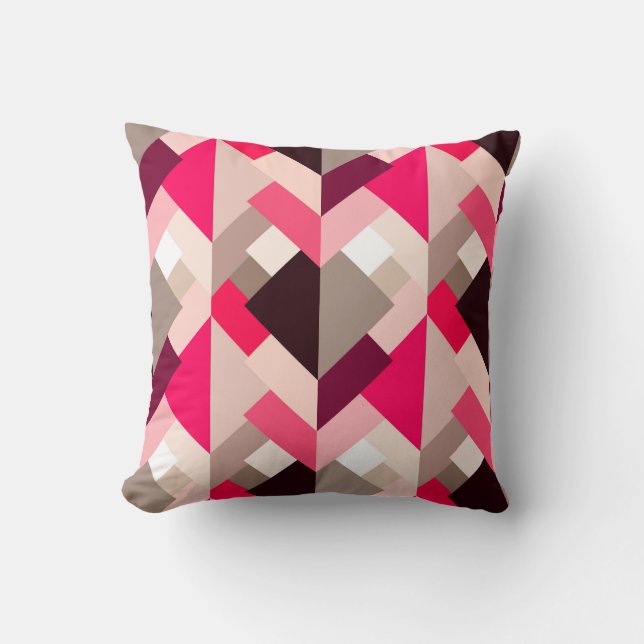 Modern Abstrakt Triangles, Fuchsia Rosa och Grått Kudde (Framsida)