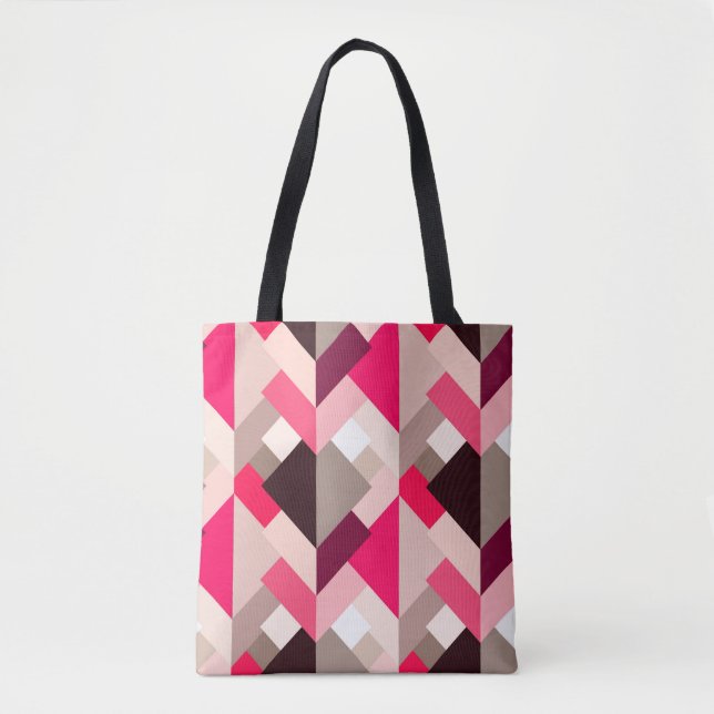Modern Abstrakt Triangles, Fuchsia Rosa och Grått Tygkasse (Framsida)