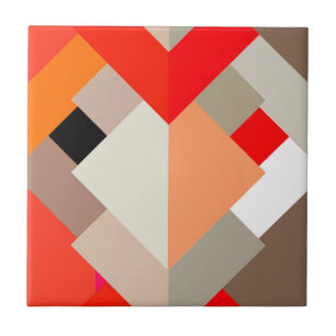 Modern Abstrakt Triangles, Orange, Fuchsia och Grå Kakelplatta