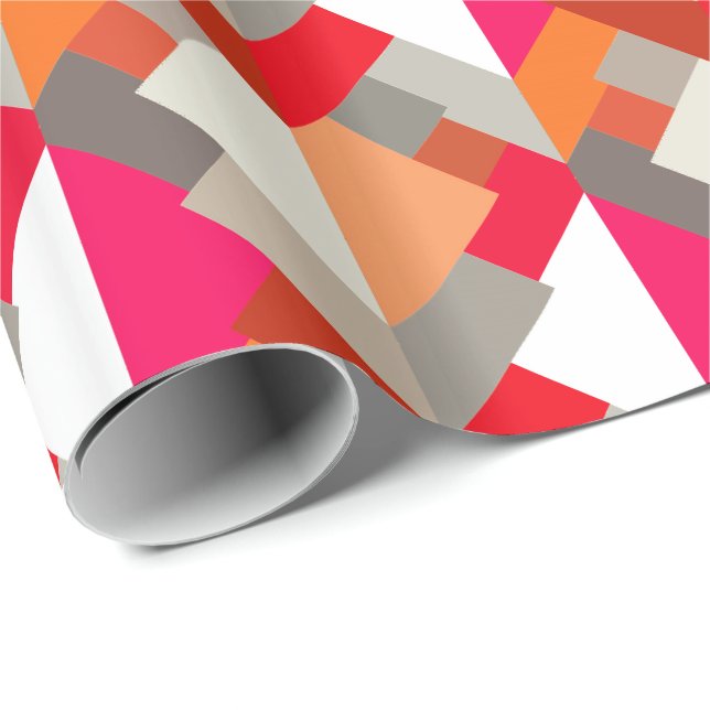 Modern Abstrakt Triangles, Orange, Fuchsia och Grå Presentpapper (Rullad Hörn)