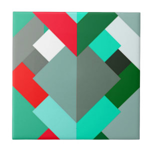 Modern Abstrakt Triangles, Turquise, Red och Grått Kakelplatta