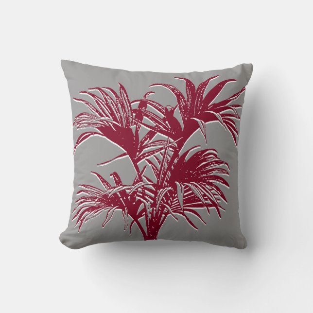 Modern Abstrakt Tropical Handflatan Träd Burgundy  Kudde (Framsida)