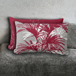 Modern Abstrakt Tropical Handflatan Träd Burgundy  Lumbarkudde