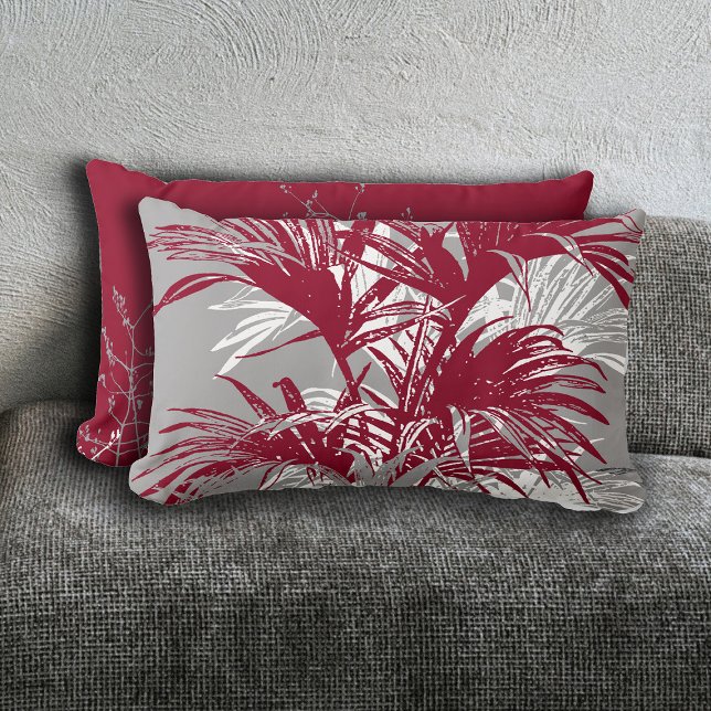 Modern Abstrakt Tropical Handflatan Träd Burgundy  Lumbarkudde (Skapare uppladdad)