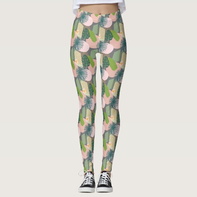 Modern Abstrakt Tropical Mönster Leggings (Framsida)