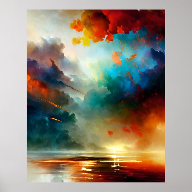 Modern Abstrakt vacker färg blue guld teal 1 Poster (Framsidan)