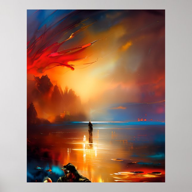 Modern Abstrakt vacker färg blue guld teal 2 Poster (Framsidan)