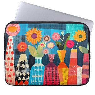 Modern abstrakt vas med blommor, laptop fodral