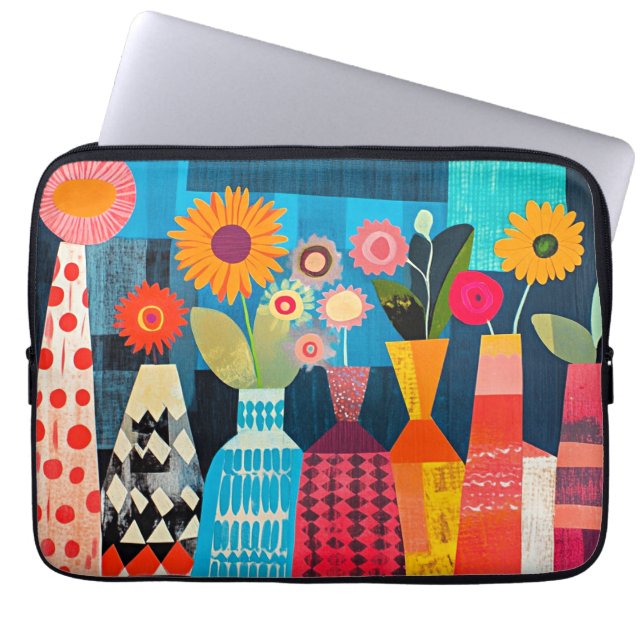 Modern abstrakt vas med blommor, laptop fodral (Framsidan)