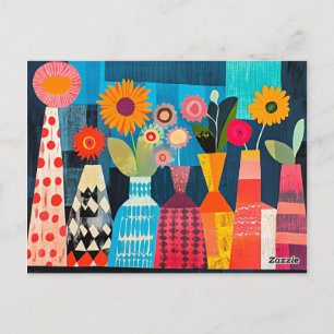 Modern abstrakt vas med blommor vykort