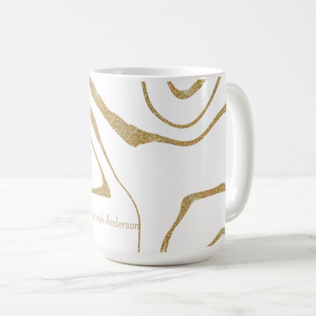 Modern abstrakt Vätskevrol White Guld Kaffemugg (Framsida höger)
