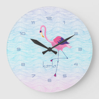 Modern Abstrakt Vatten Vågar & Rosa Flamingo Stor Klocka