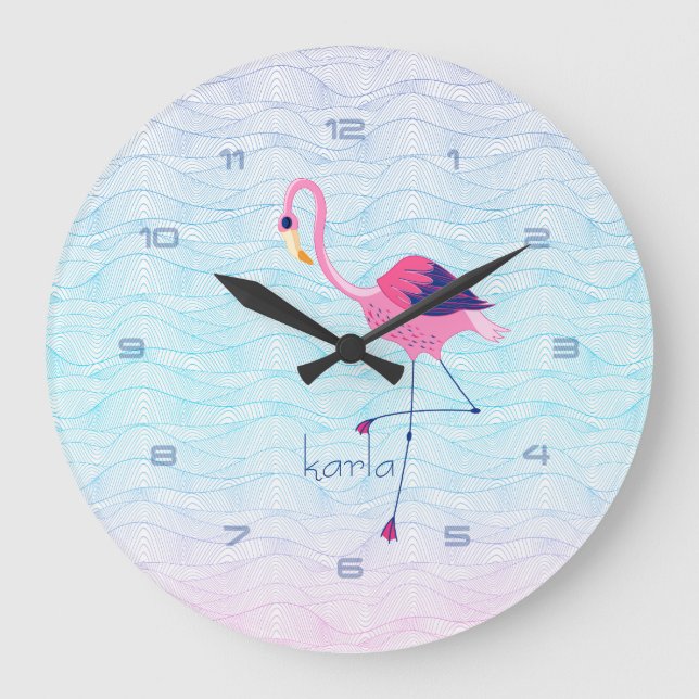 Modern Abstrakt Vatten Vågar & Rosa Flamingo Stor Klocka (Framsida)