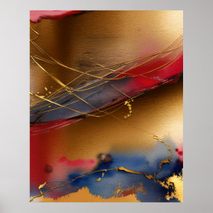 Modern Abstrakt Vattenfärg guld röd blått 2 Poster