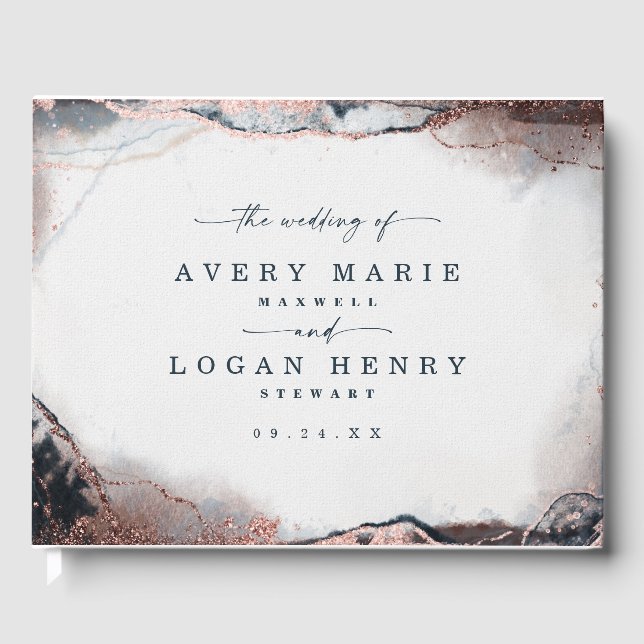 Modern Abstrakt vattenfärg Moonlight Blue Bröllop Gästböcker (Framsida)