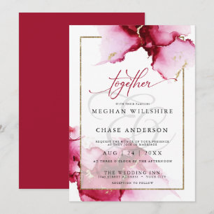 Modern Abstrakt Vivid Burgundy Rosa-inbjudan Inbjudningar